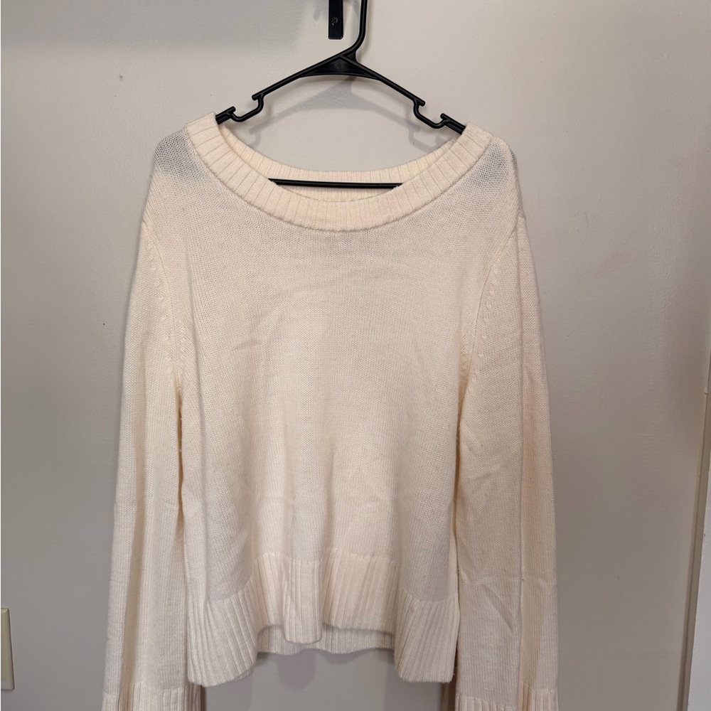 Halston Heritage Cream Scoop Neck Knit Sweater